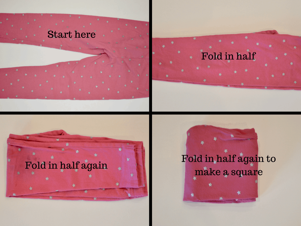 Diagram of how to fold girls pink pants 
