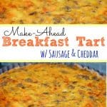 Breakfast Tart with sausage and cheddar in a tart pan