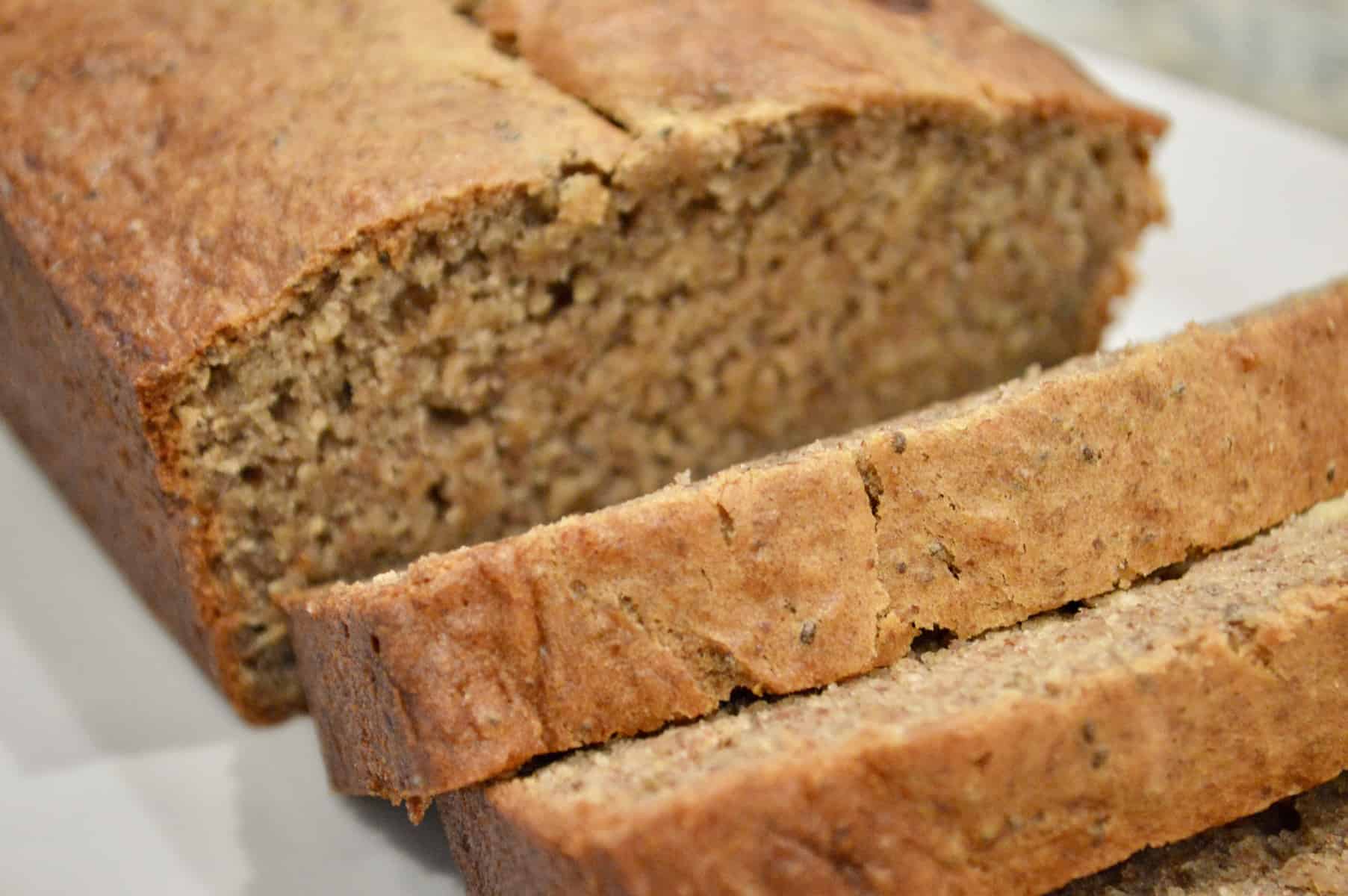 one bowl banana bread with chia, flax seeds, and ripe bananas. 