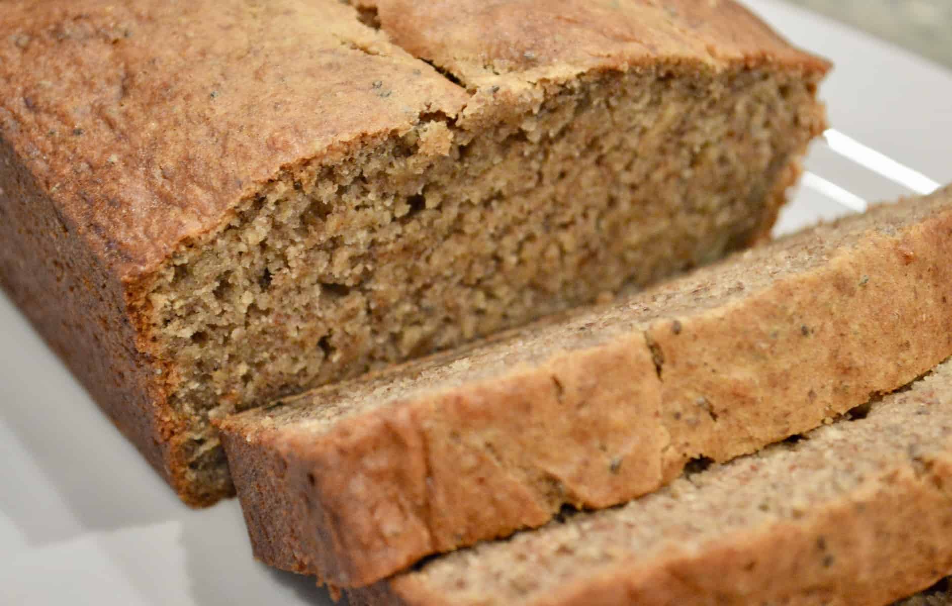 one bowl banana bread with chia, flax seeds, and ripe bananas