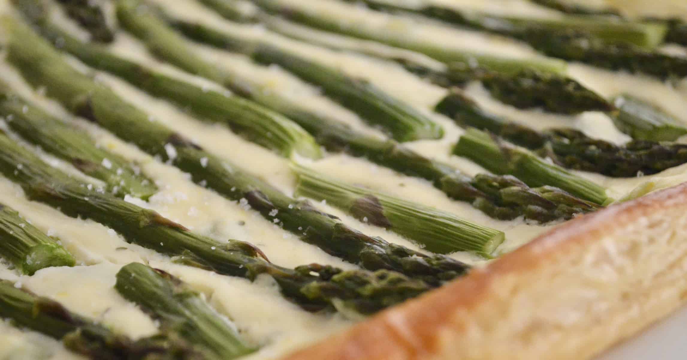 Asparagus Tart with Ricotta on a platter