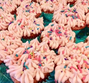 strawberry cupcakes. Troll Birthday Party ideas and decorations for a trolls birthday party. #trolls #kids #birthday #party #poppy #branch #decorations #food #partymenu #kidsparty