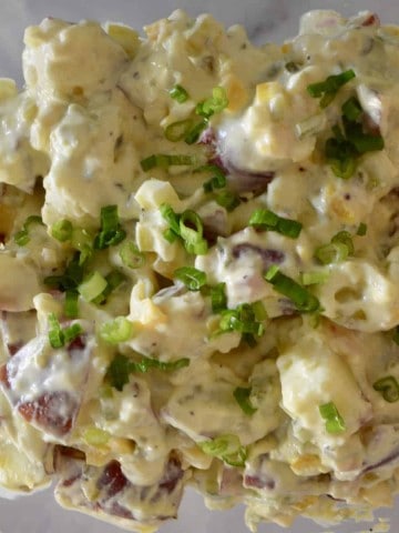 overhead view of potato salad.