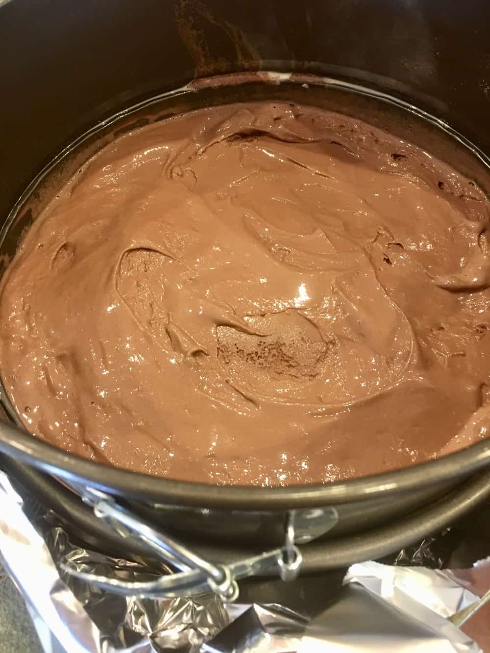 chocolate ice cream at the bottom of a pan. 