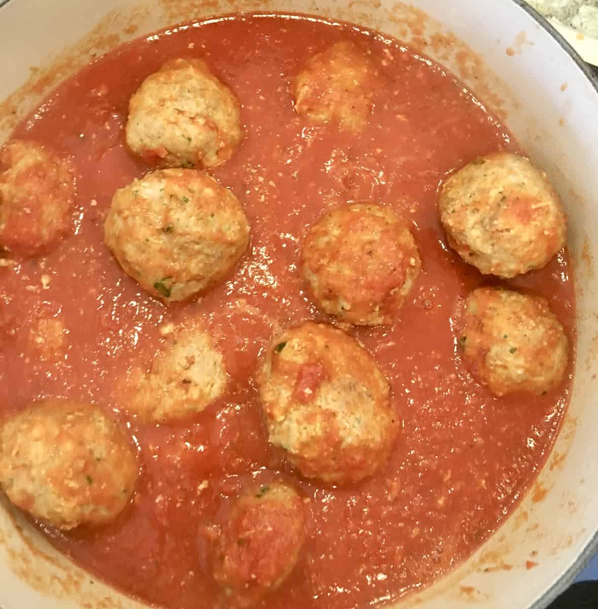 balls in the marinara sauce. 