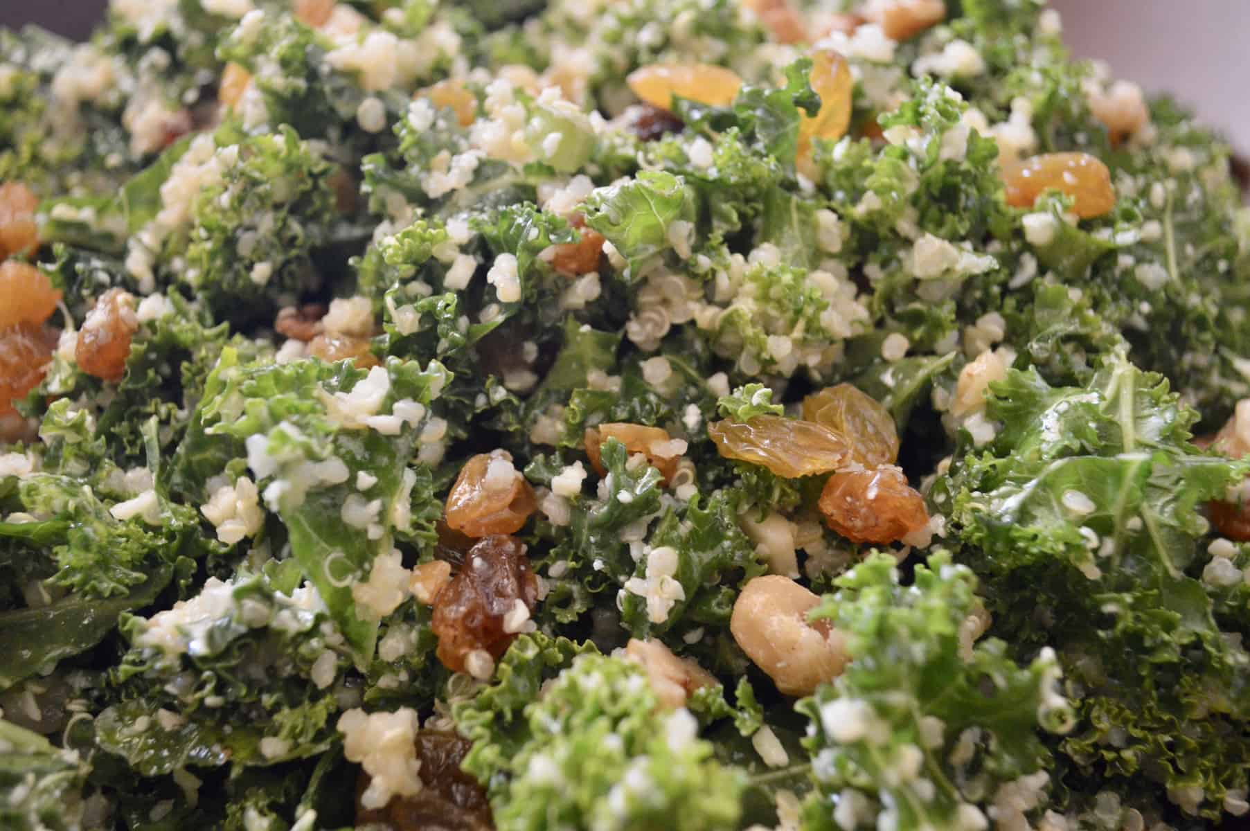 Kale Quinoa Salad with raisins and parmesan 