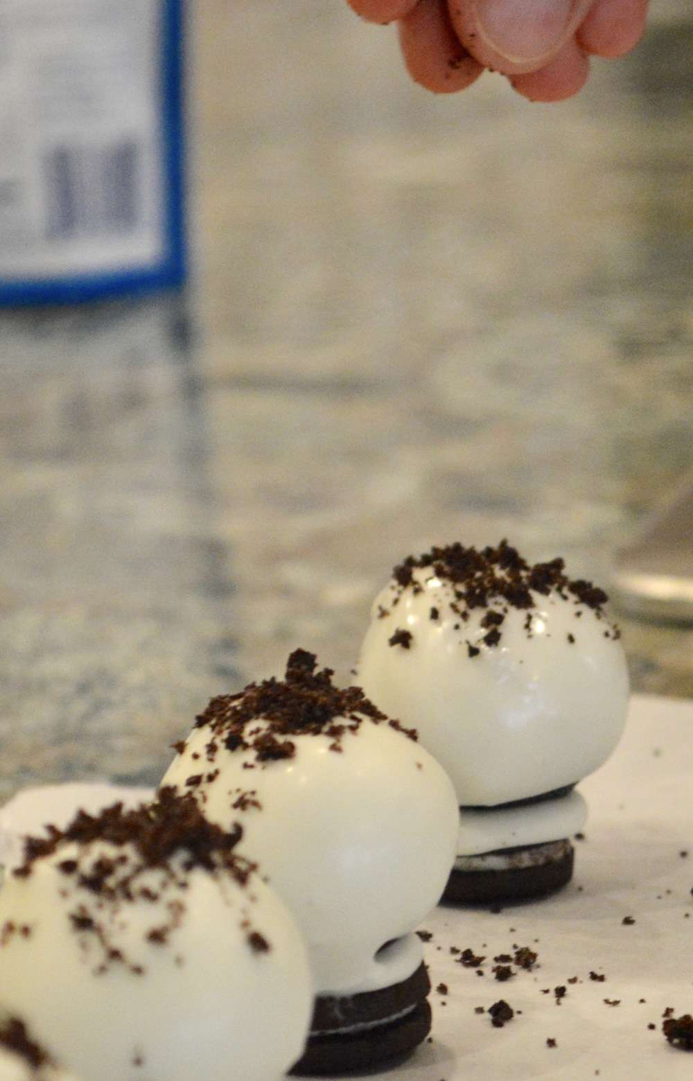 Crushed oreos on top of truffles 