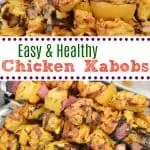 Grilled Chicken kabob skewers with turmeric, garlic, paprika, lemon, and oregano is a super flavorful, healthy, and easy recipe to prepare and make ahead. Grilled with bell pepper and red onions and has a greek Italian flair with its delicious marinade. #chickenkabob #kabobs #grillchicken #chickenrecipe #easychicken #healthychicken