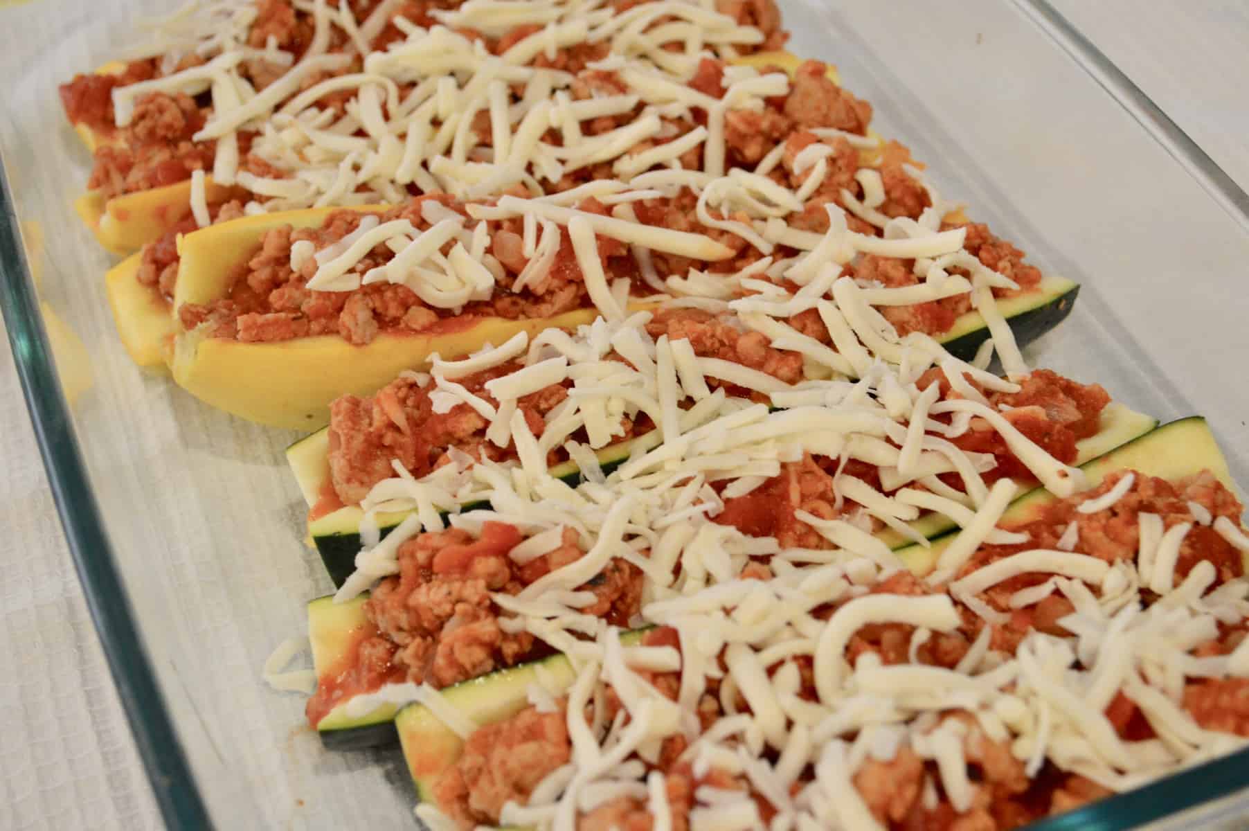 Stuffed Zucchini Boats with lean ground turkey 