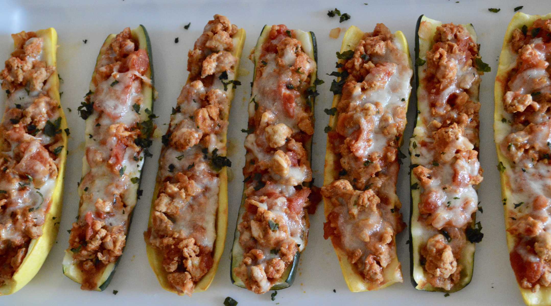 Stuffed Zucchini Boats with lean ground turkey 