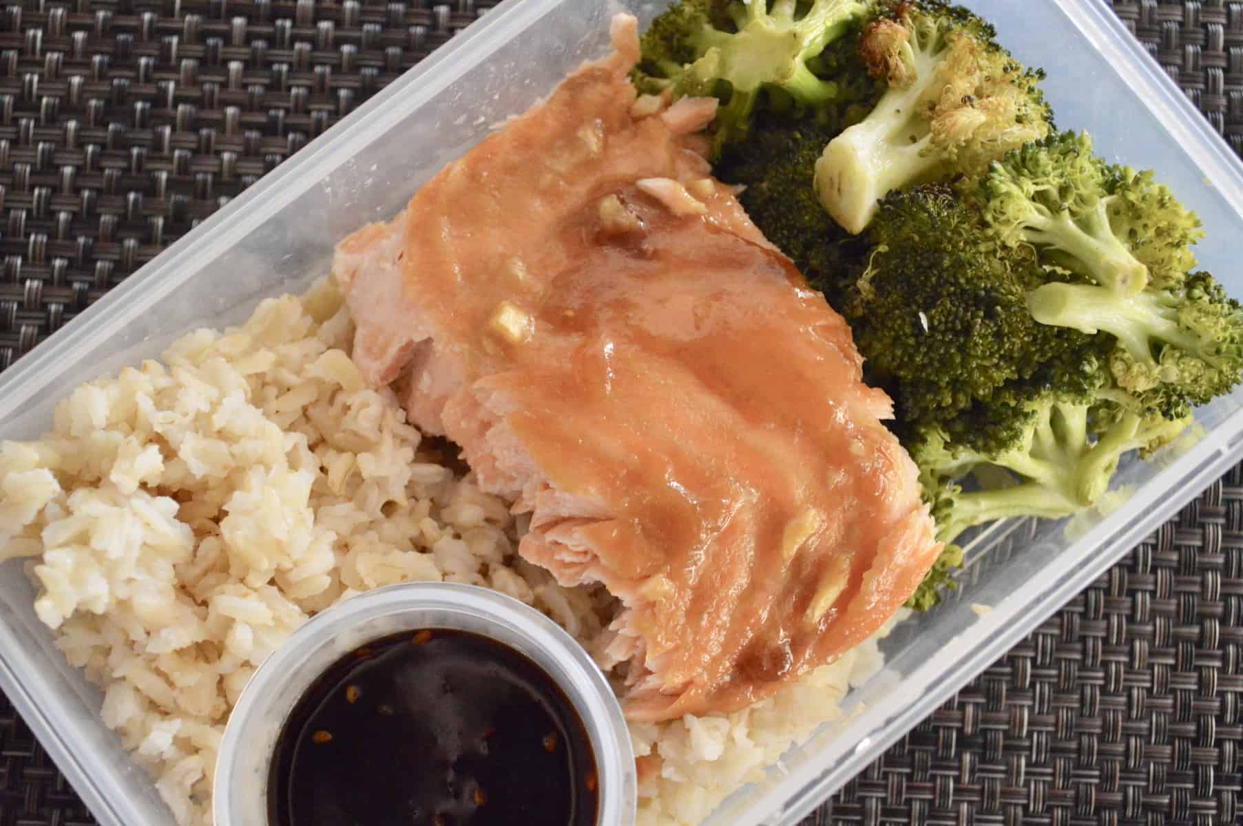 Meal Prep Salmon and Broccoli with teriyaki sauce 