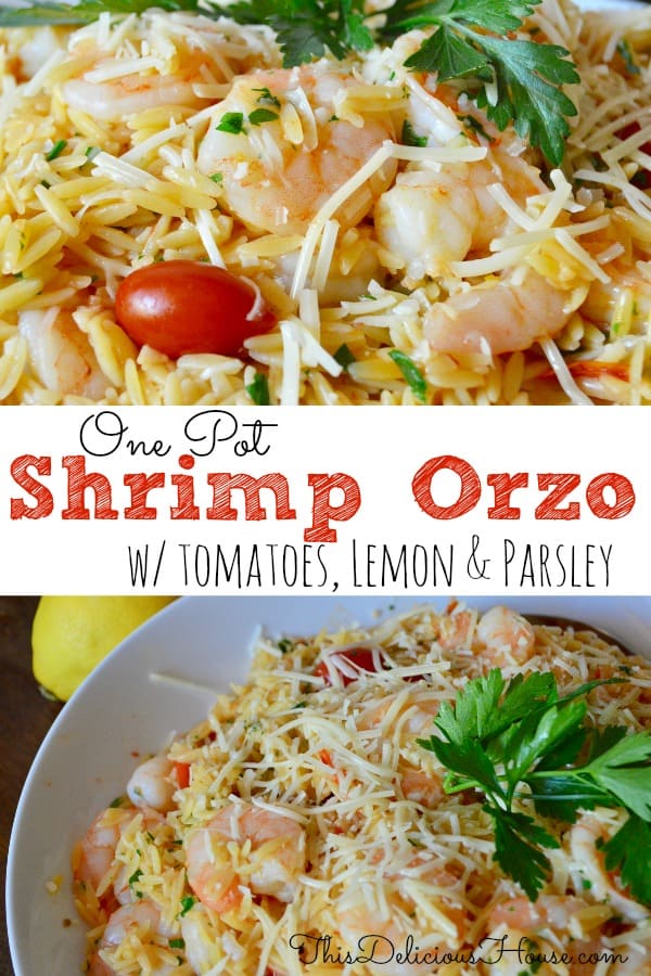 One-Pot Shrimp Orzo | Tomatoes & Lemon - This Delicious House