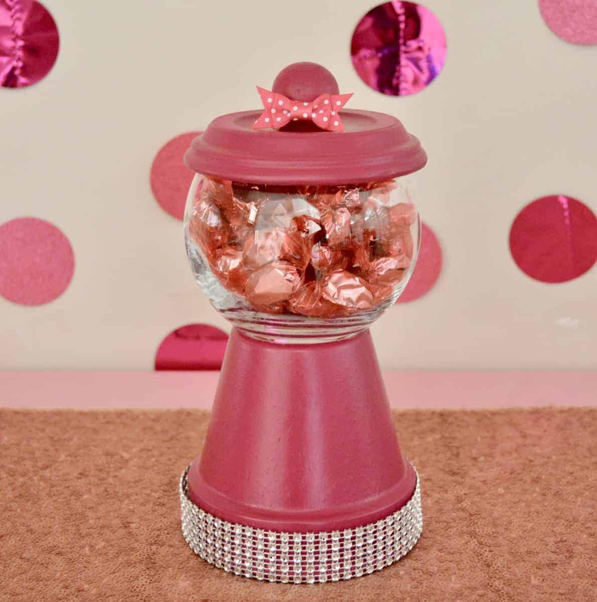 DIY Gumball Machine made with spray paint and terra cotta pots 
