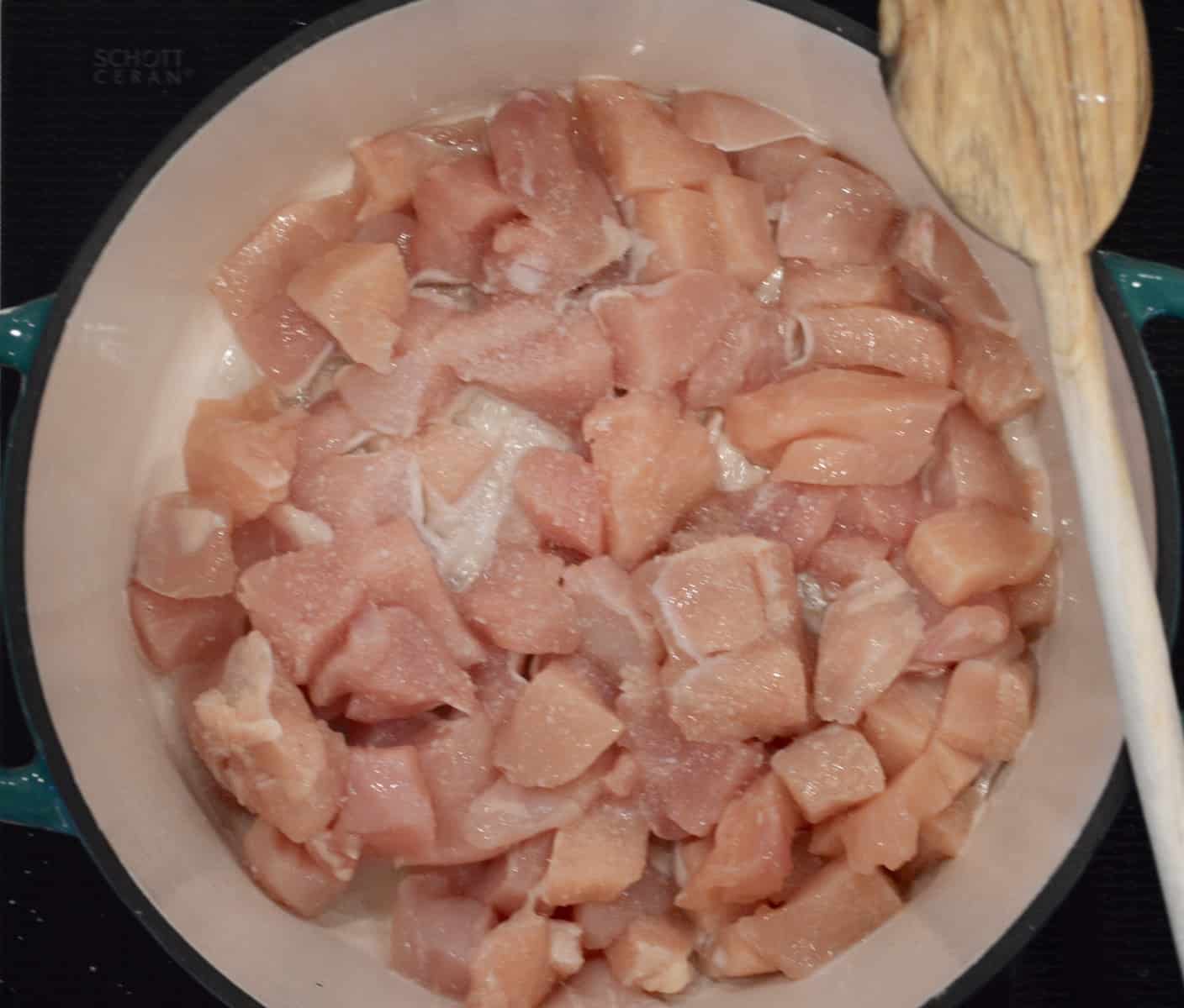 raw chicken cooking