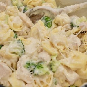 Chicken and Broccoli Tortellini in a large pot on the stove