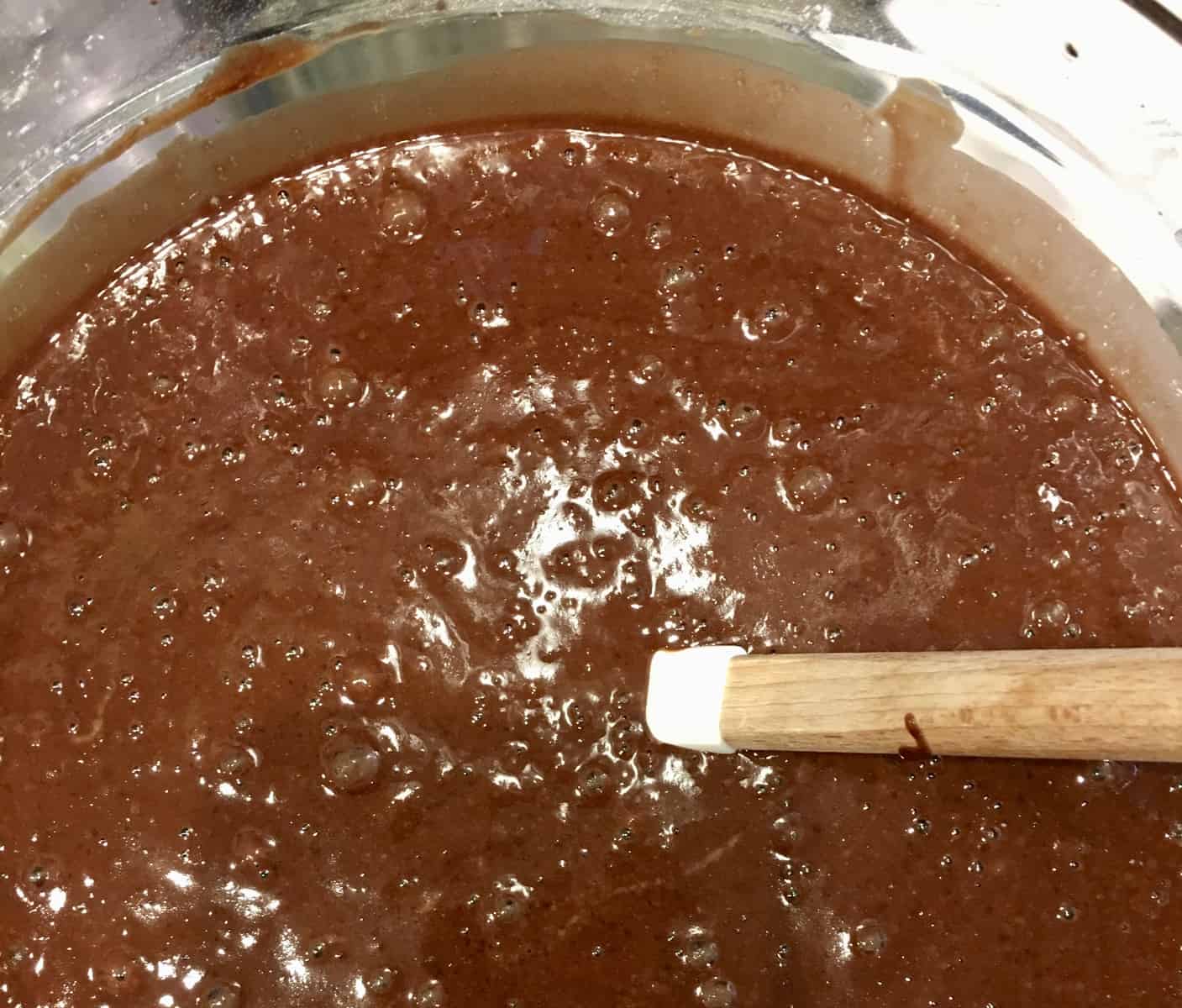 close up of the batter in a bowl. 