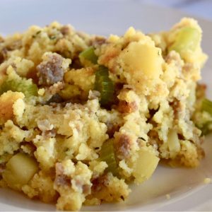 Cornbread Stuffing with Sausage and Apple.