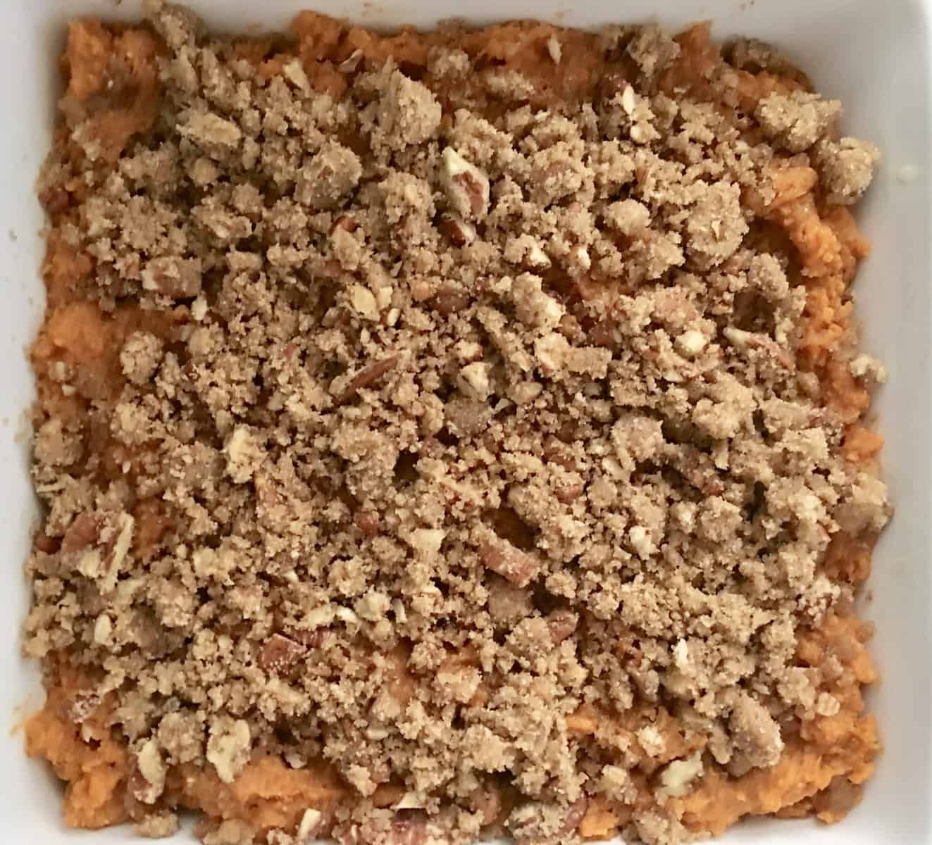 sweet potato casserole with pecan brown sugar topping 