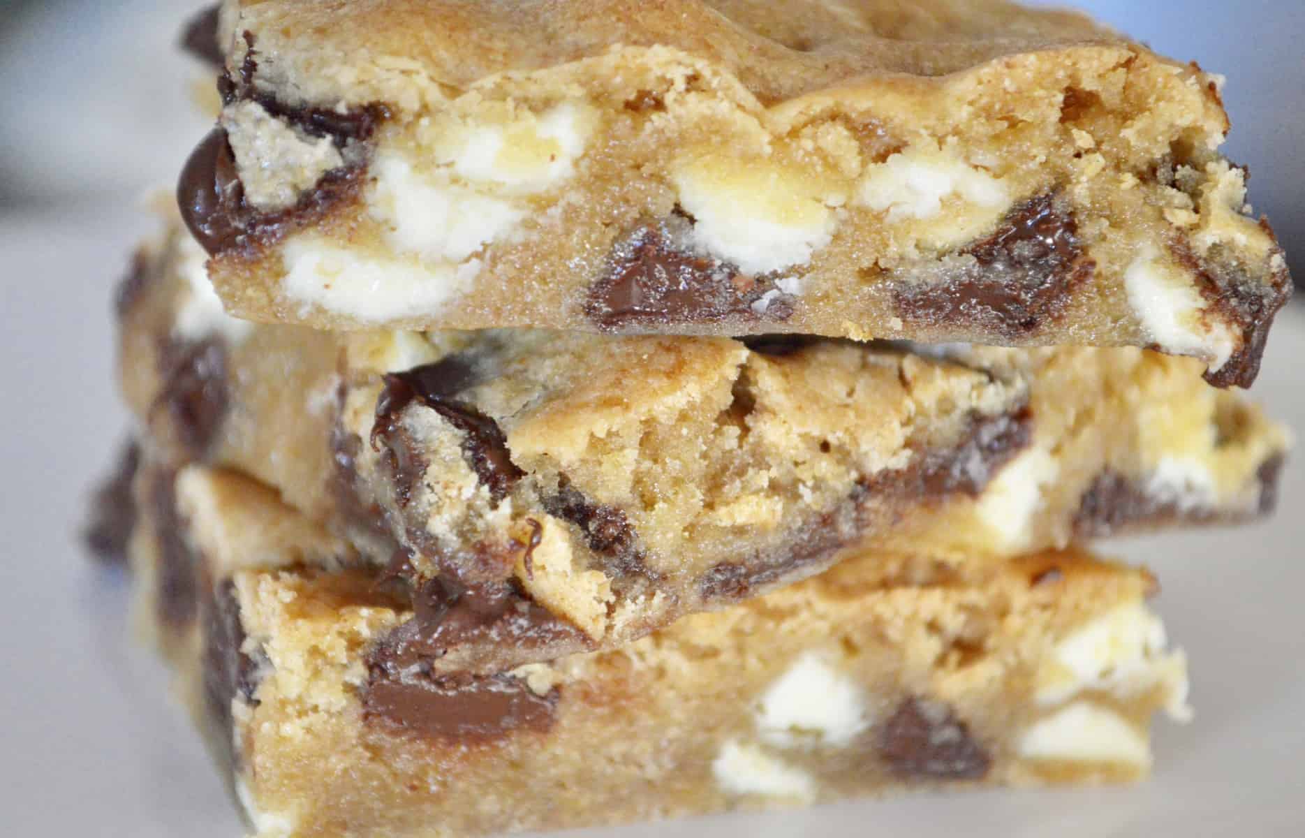 large batch cookie bars with chocolate and white chocolate chips