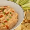 Buffalo Chicken Dip appetizer made in the crock pot with frank's hot sauce