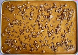pecan topping sprinkled over the sheet pan.