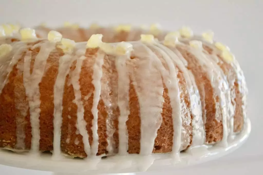 Lemon Ricotta Bundt Cake with paradise candied lemon peel on top