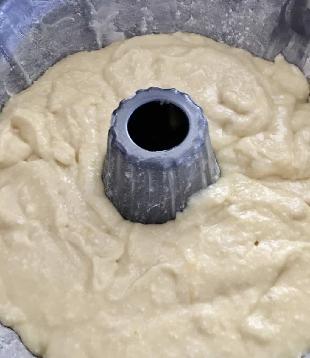  cake batter in prepared cake pan