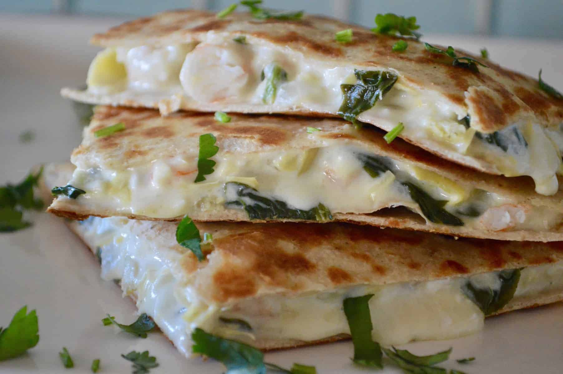 Spinach Artichoke Shrimp Quesadillas - This Delicious House