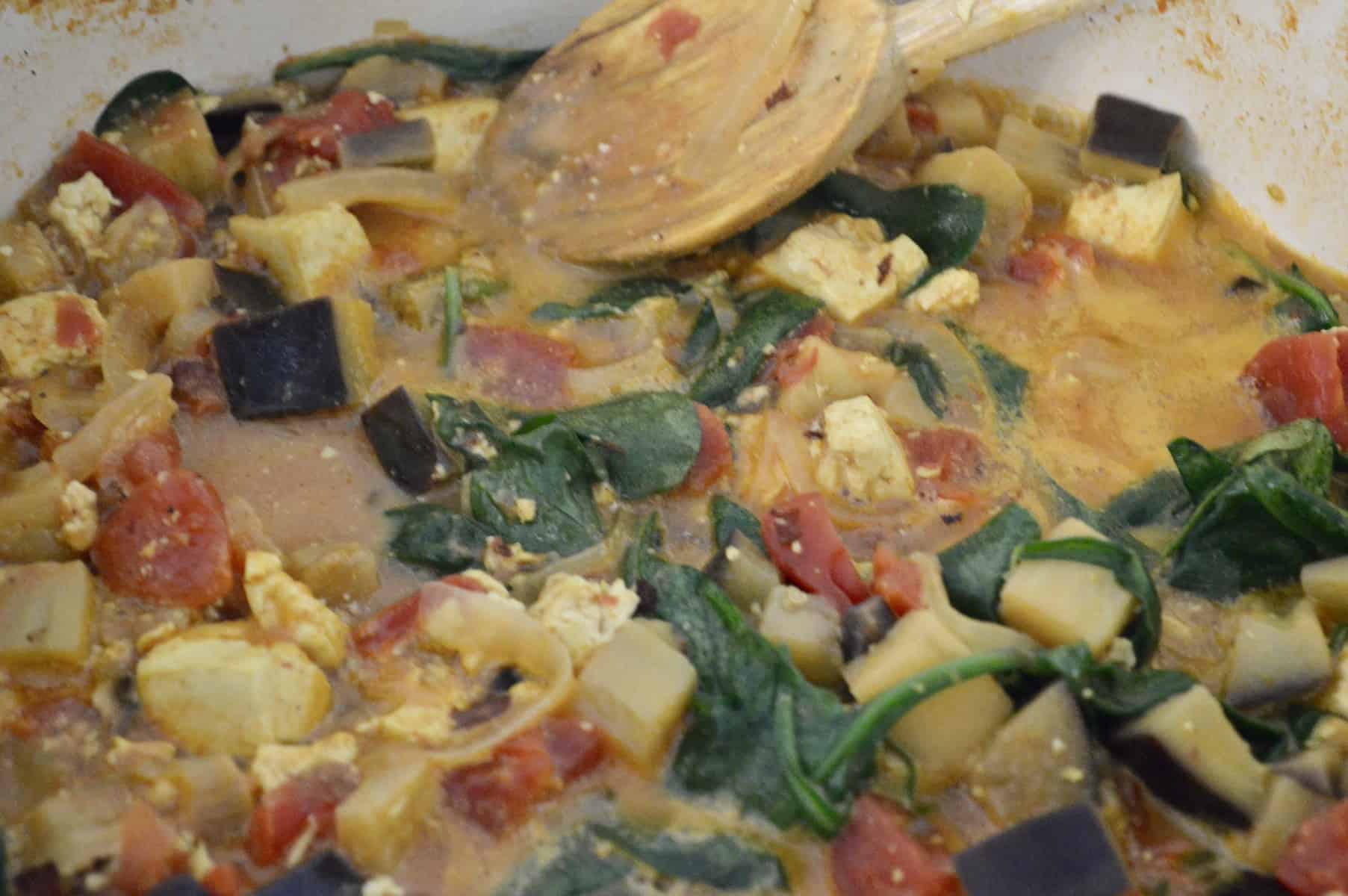 pot of tofu eggplant curry 