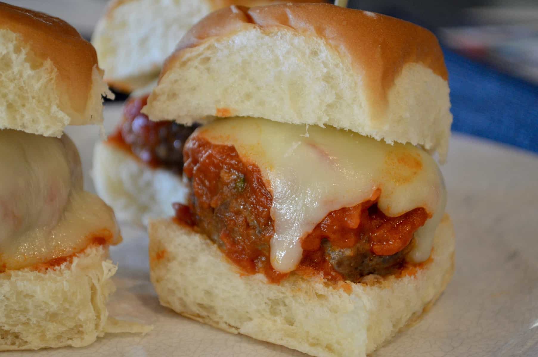 Easy Italian Meatball Slider on a white plate 