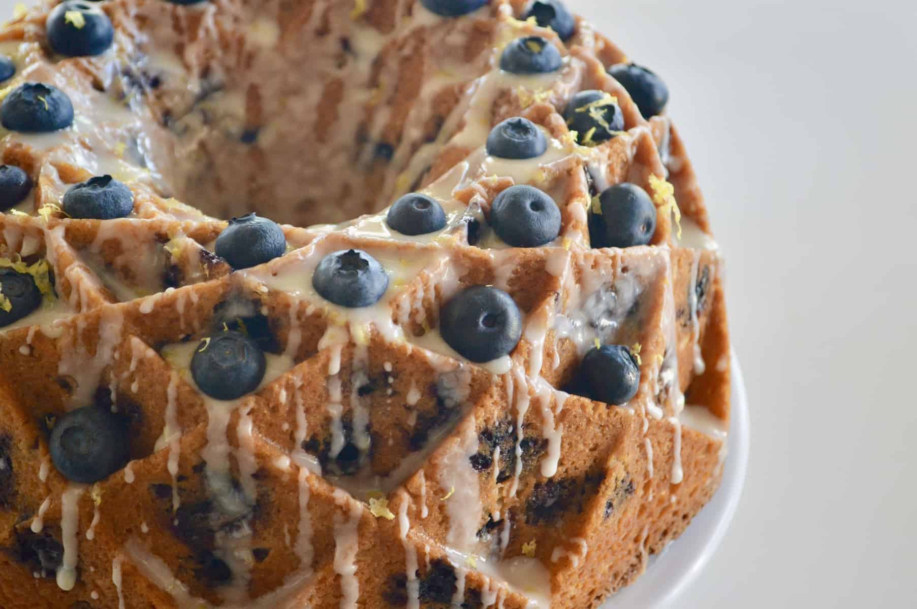 This beautiful Weeping Willow I shared with my co-workers. A lemon  Blueberry/lemon glaze bundt cake baked in a Nordic Ware Brilliance Bundt Pan.  : r/Baking