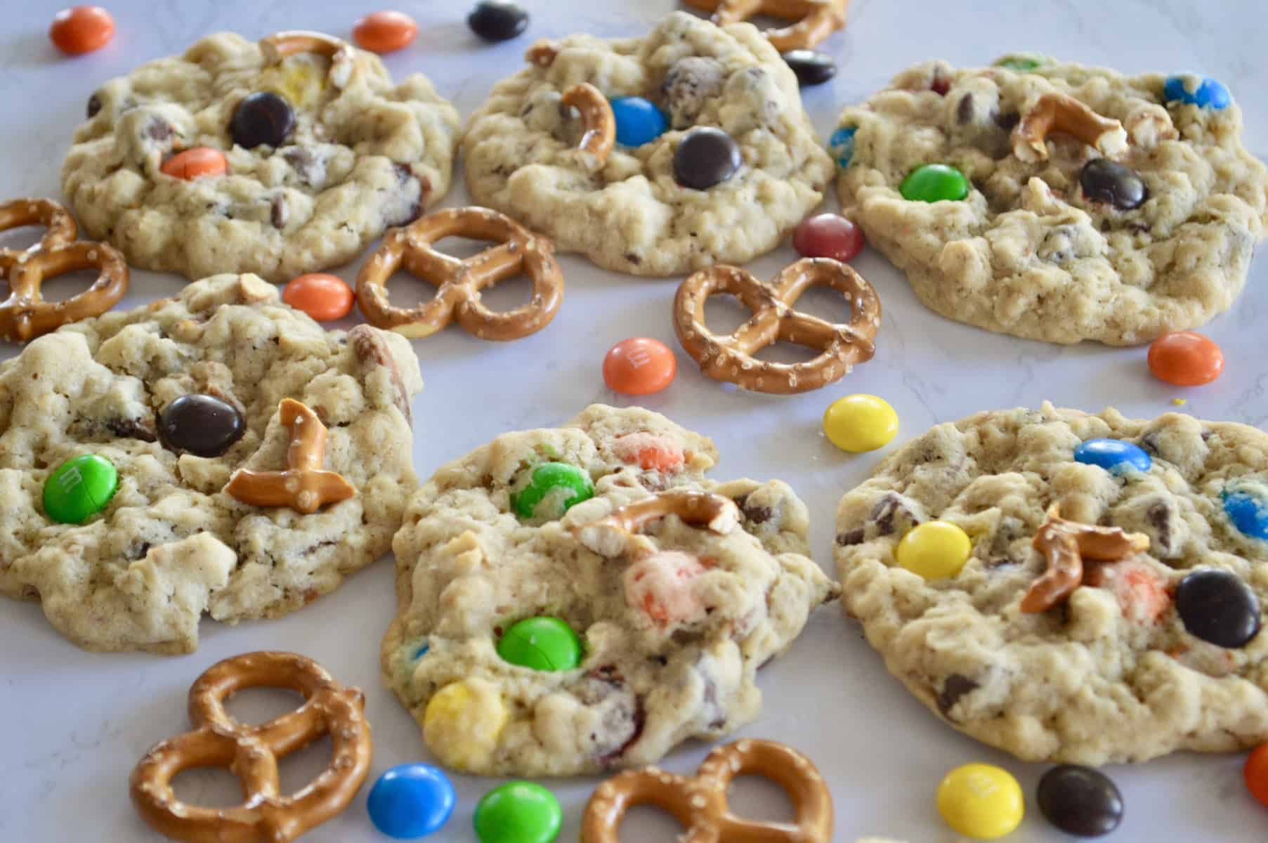 Peanut Butter Pretzel M&M Cookies - Whiskful Cooking