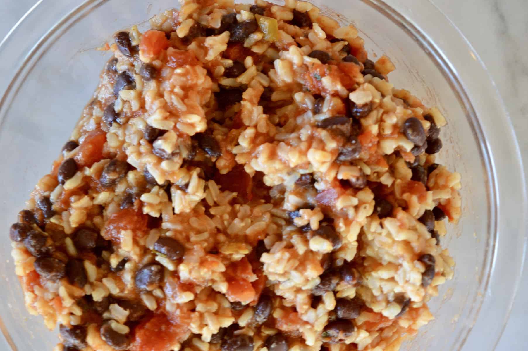 healthy Mexican rice made with brown rice, black beans, and salsa