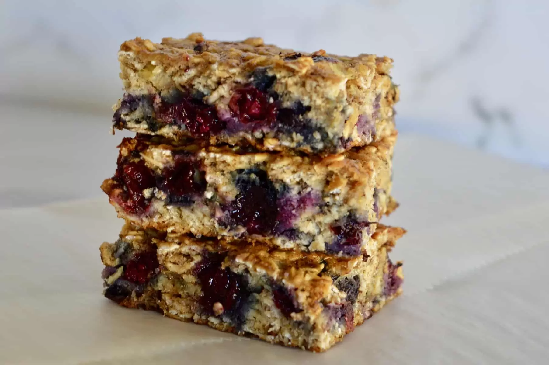 three breakfast bars stacked on each other