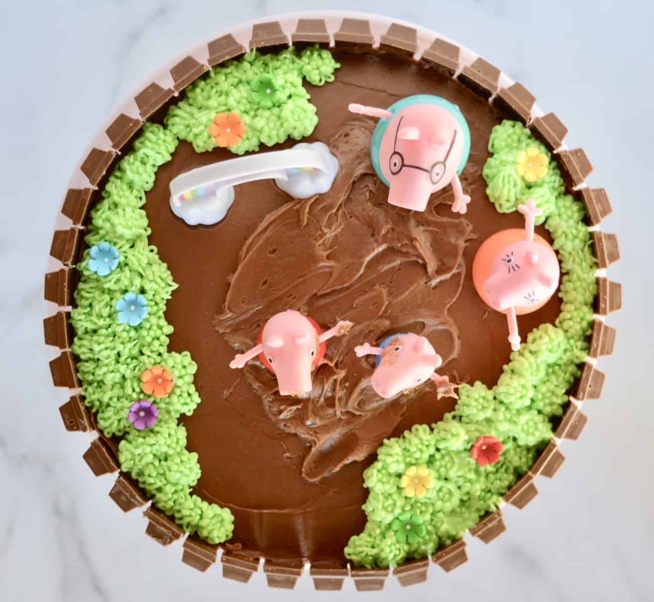overhead view of the Peppa Pig Birthday Cake 