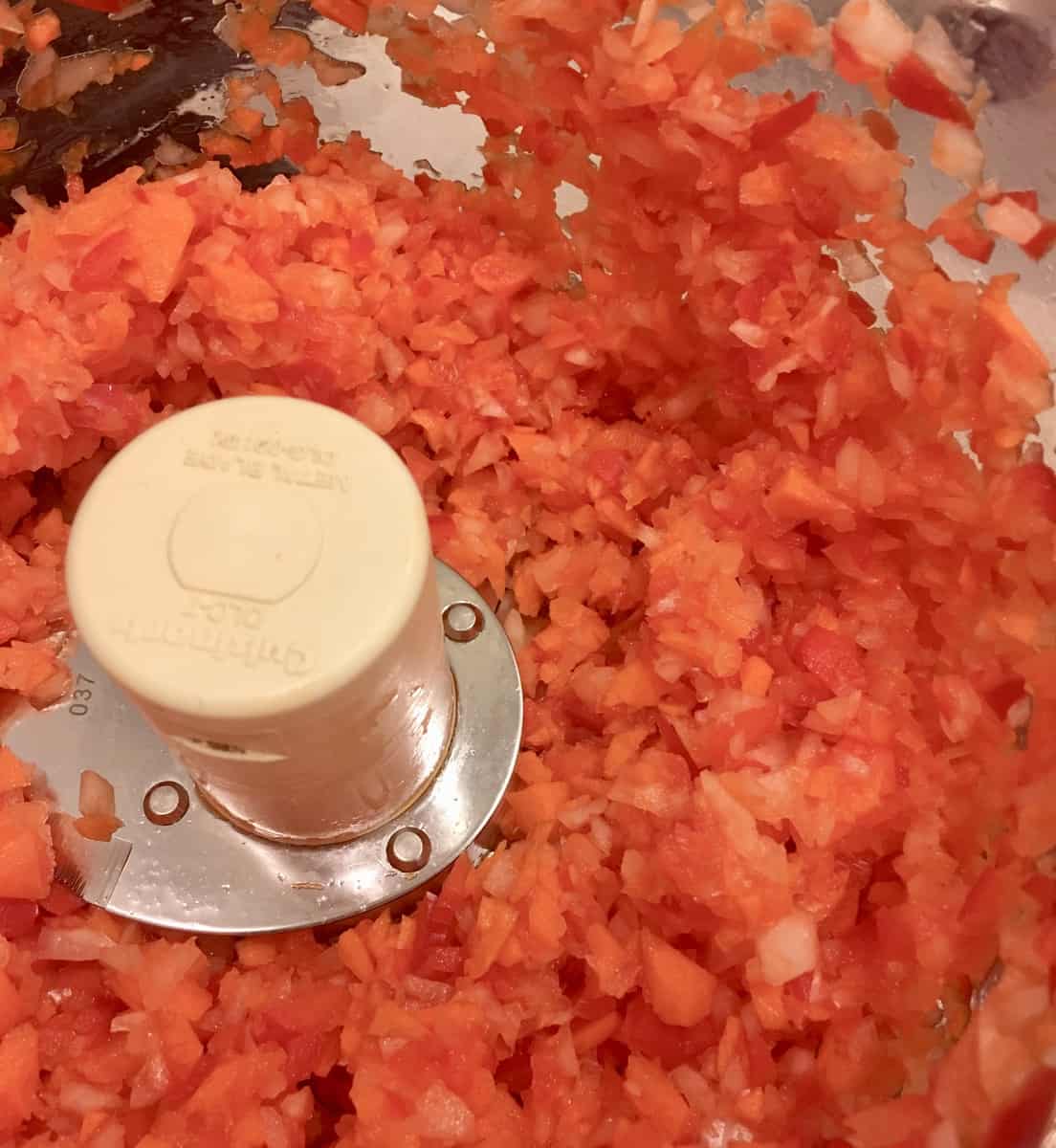 Veggies diced in a food processor. 