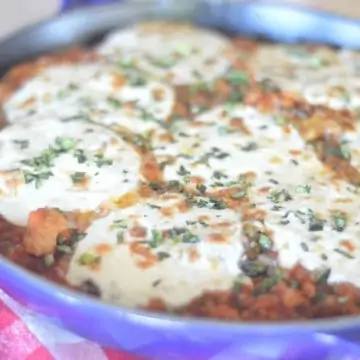 Italian Polenta Skillet with chopped basil on top.