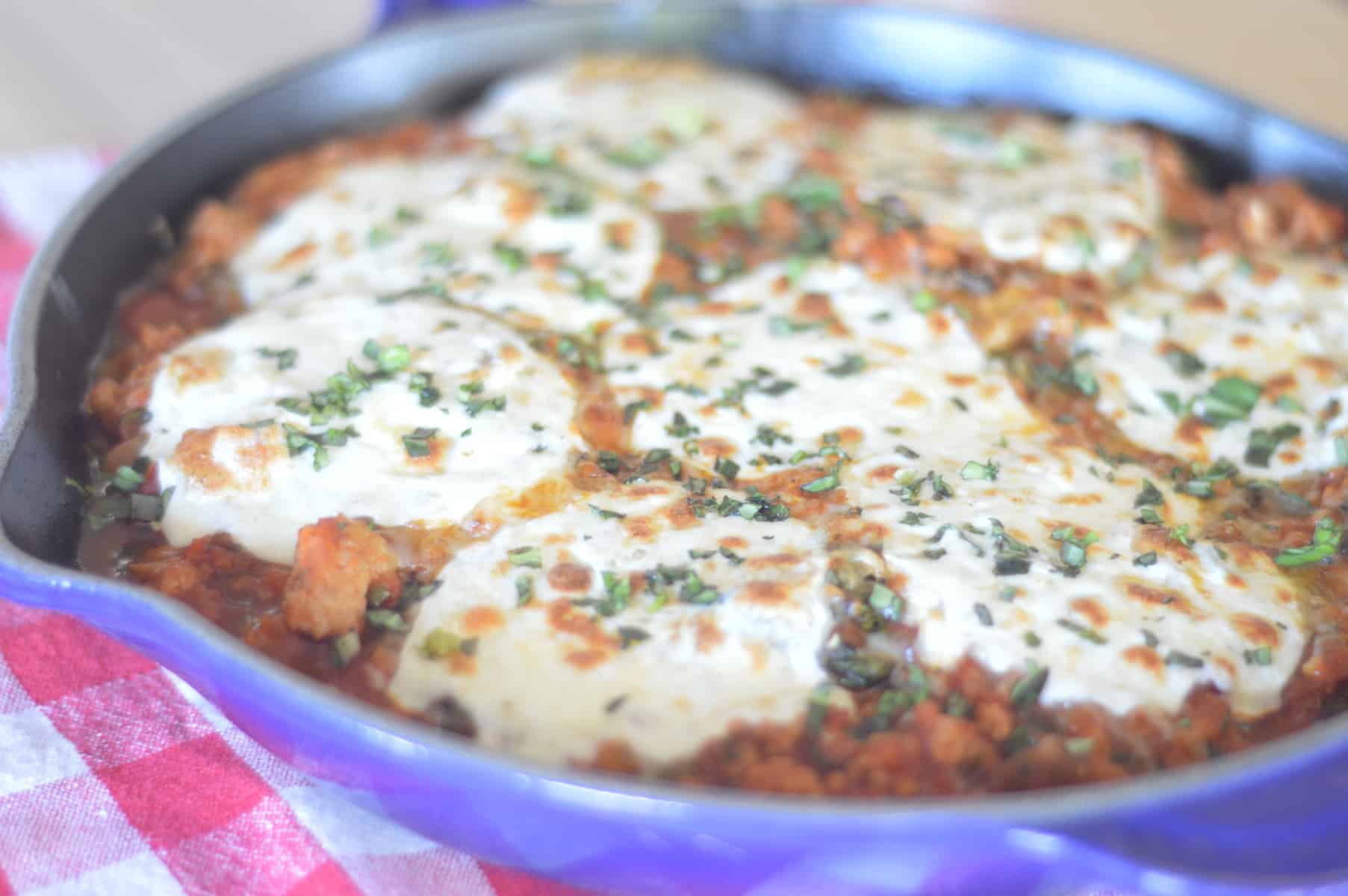 Italian Polenta Skillet with chopped basil on top. 