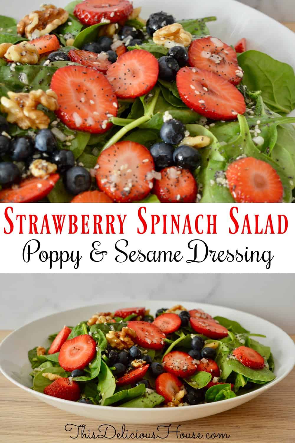 strawberry blueberry spinach salad pinterest pin. 