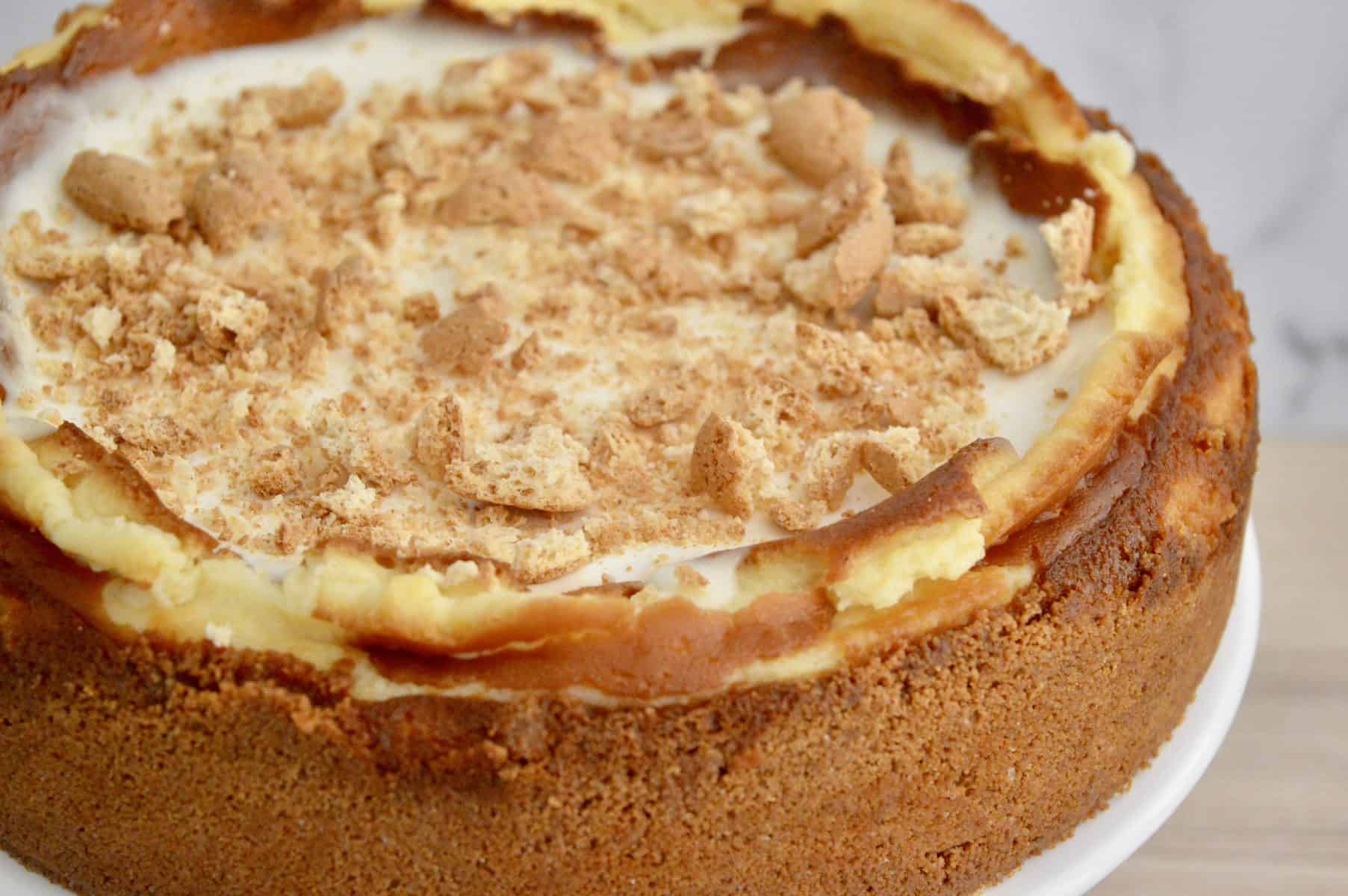 Close up of Amaretto Mascarpone Cheesecake. 
