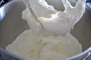 Butter and sugar creamed together in a stand up mixer.