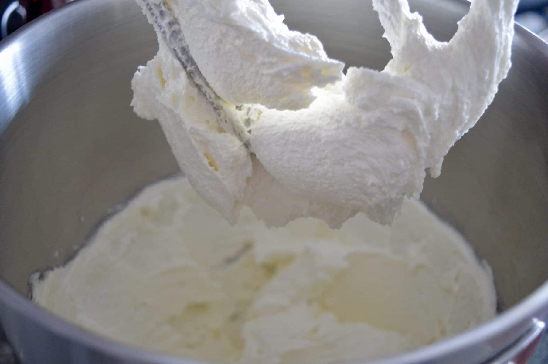 Butter and sugar creamed together in a stand up mixer. 