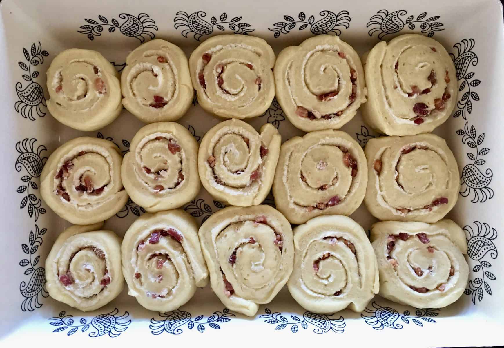 cut pinwheels in baking dish. 