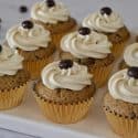 Espresso Cupcakes with chocolate covered espresso beans on top.