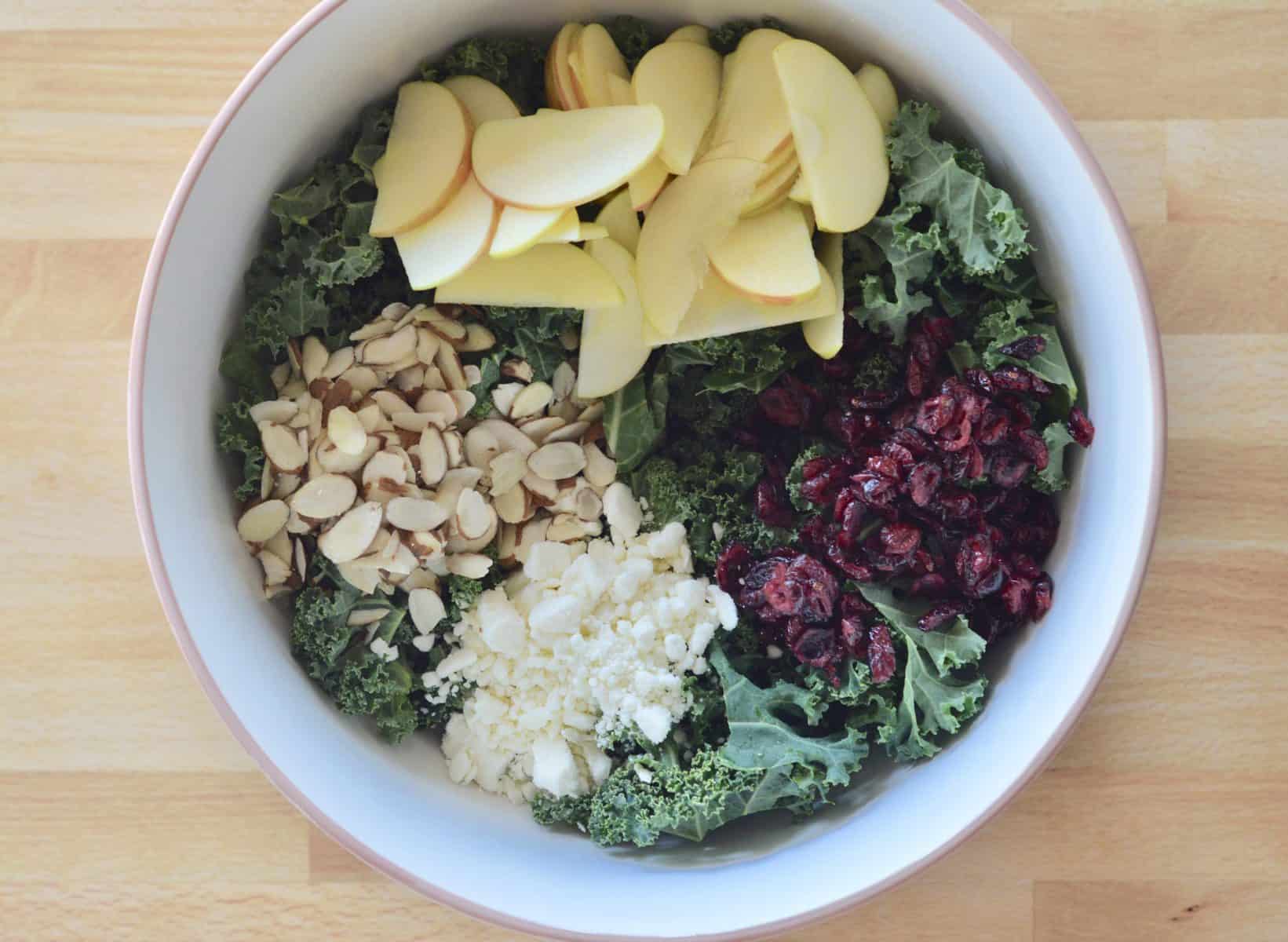 bowl of ingredients, ready for dressing.