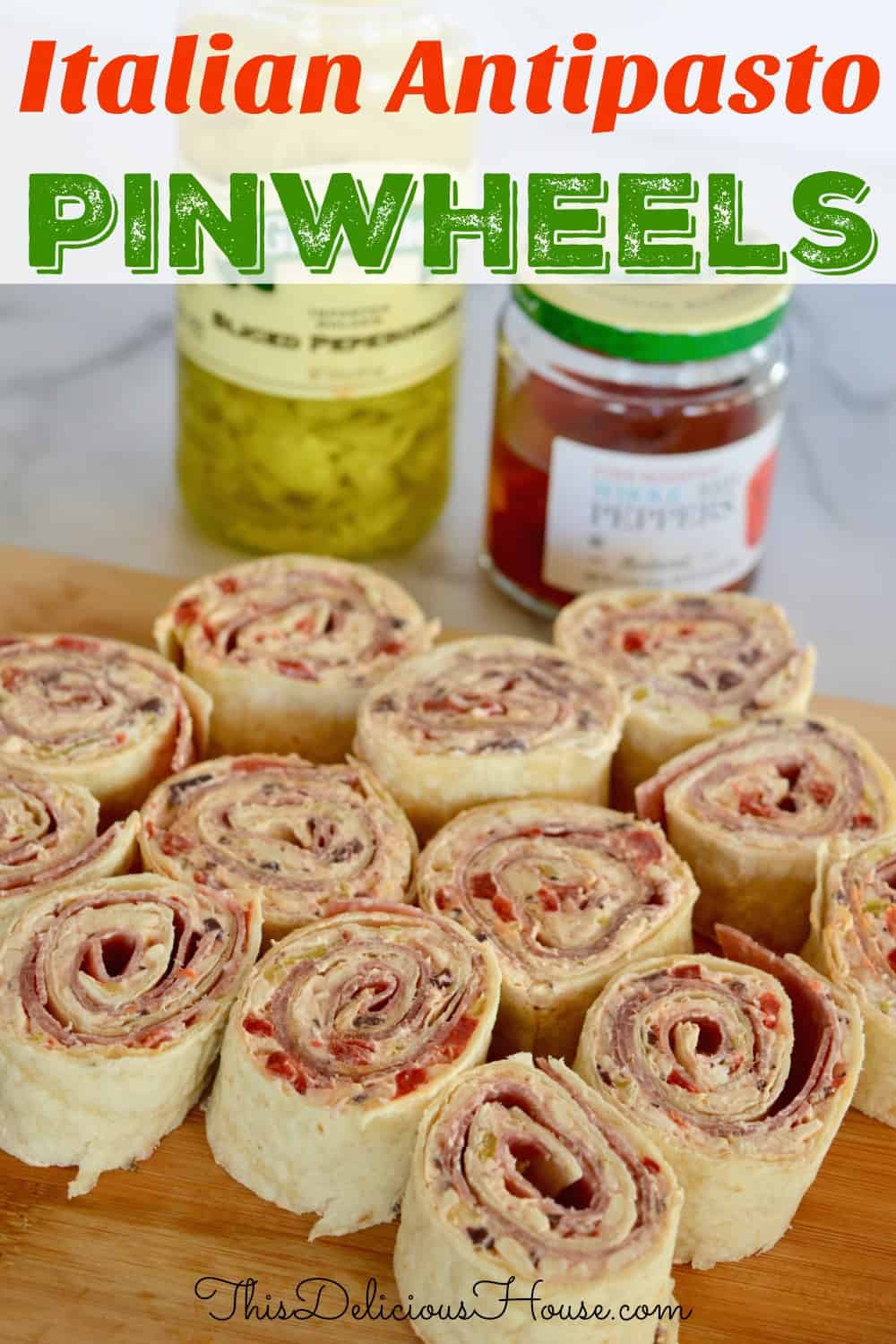 Italian Antipasto Pinwheels Pinterest Pin.