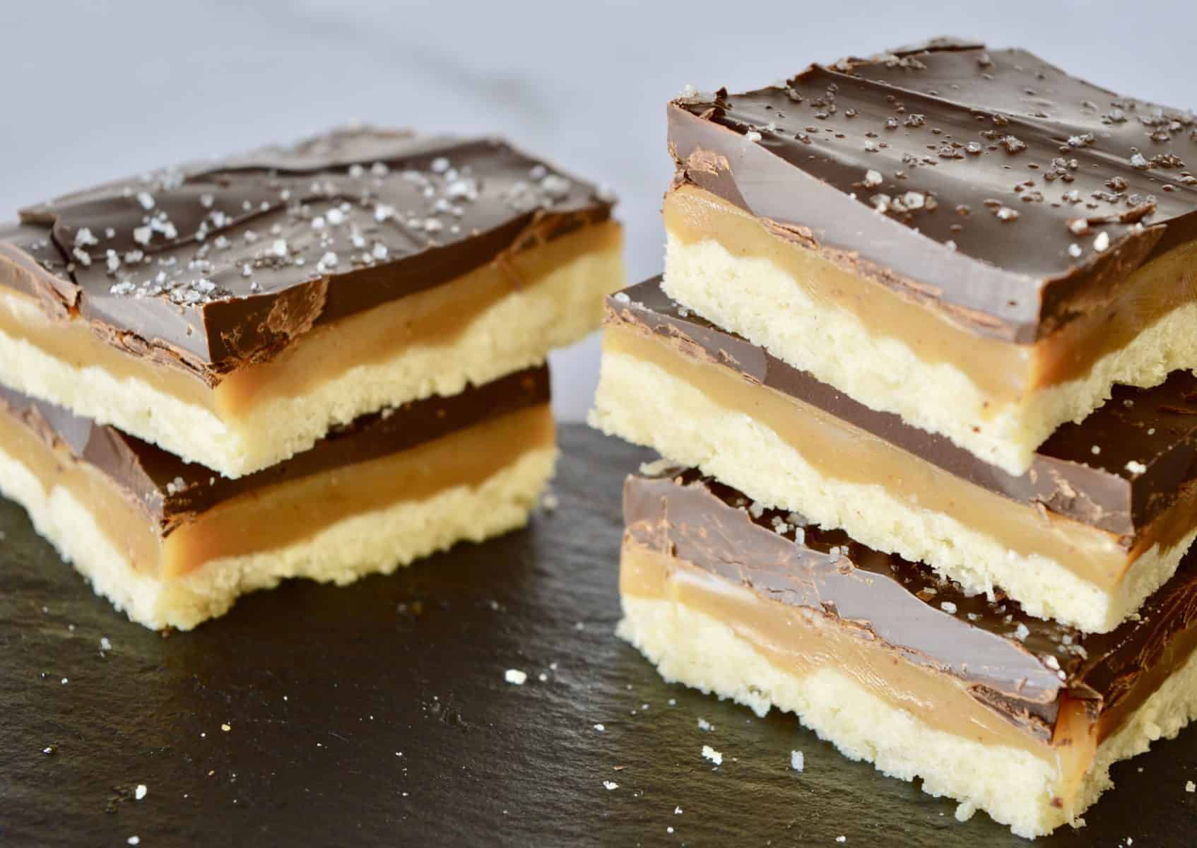 Barres chocolatées caramel shortbread 