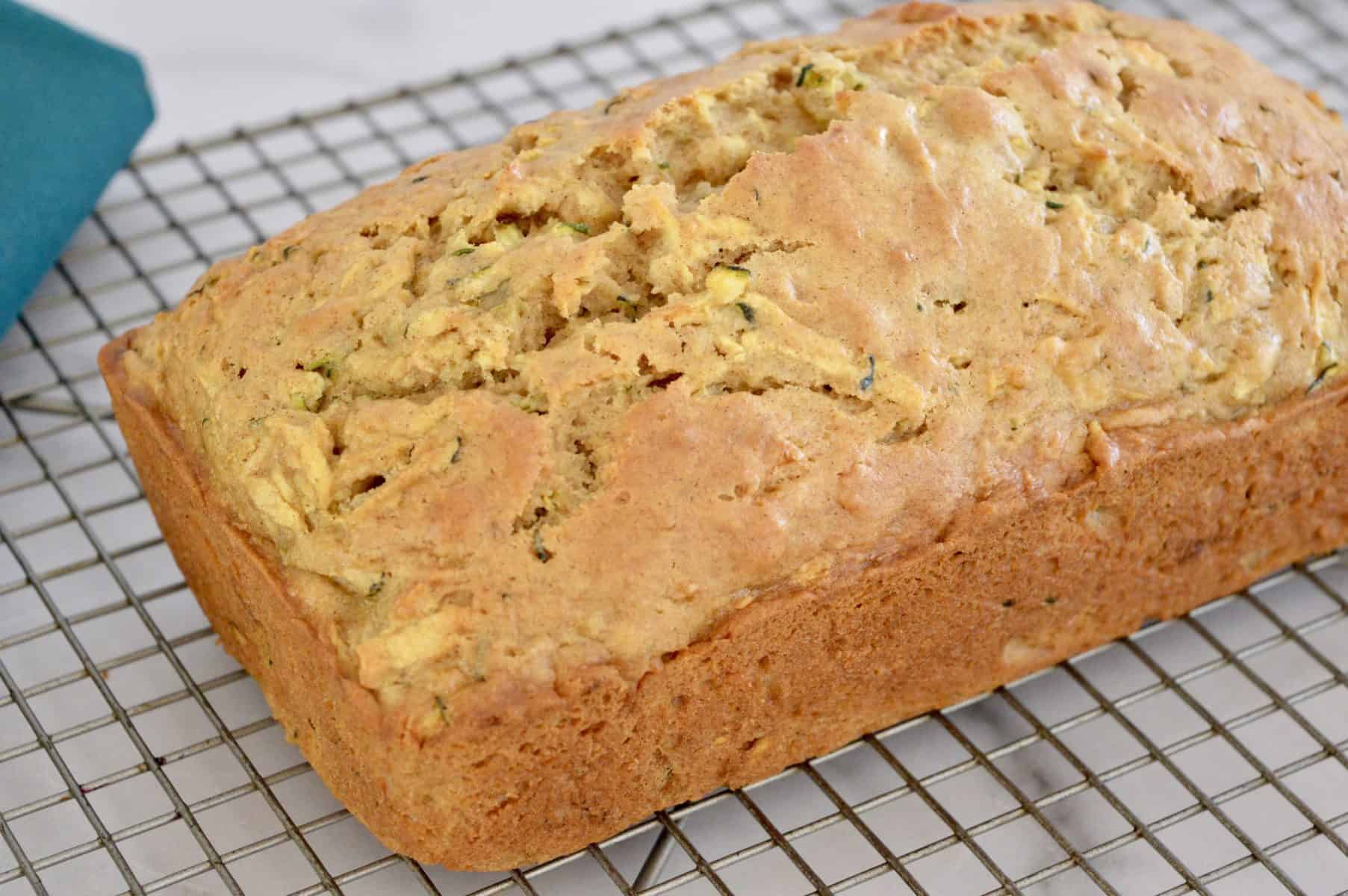 Zucchini Apple Bread cooling on a wire cooling rack. 