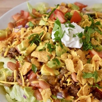 Frito Taco Salad in a white serving bowl.