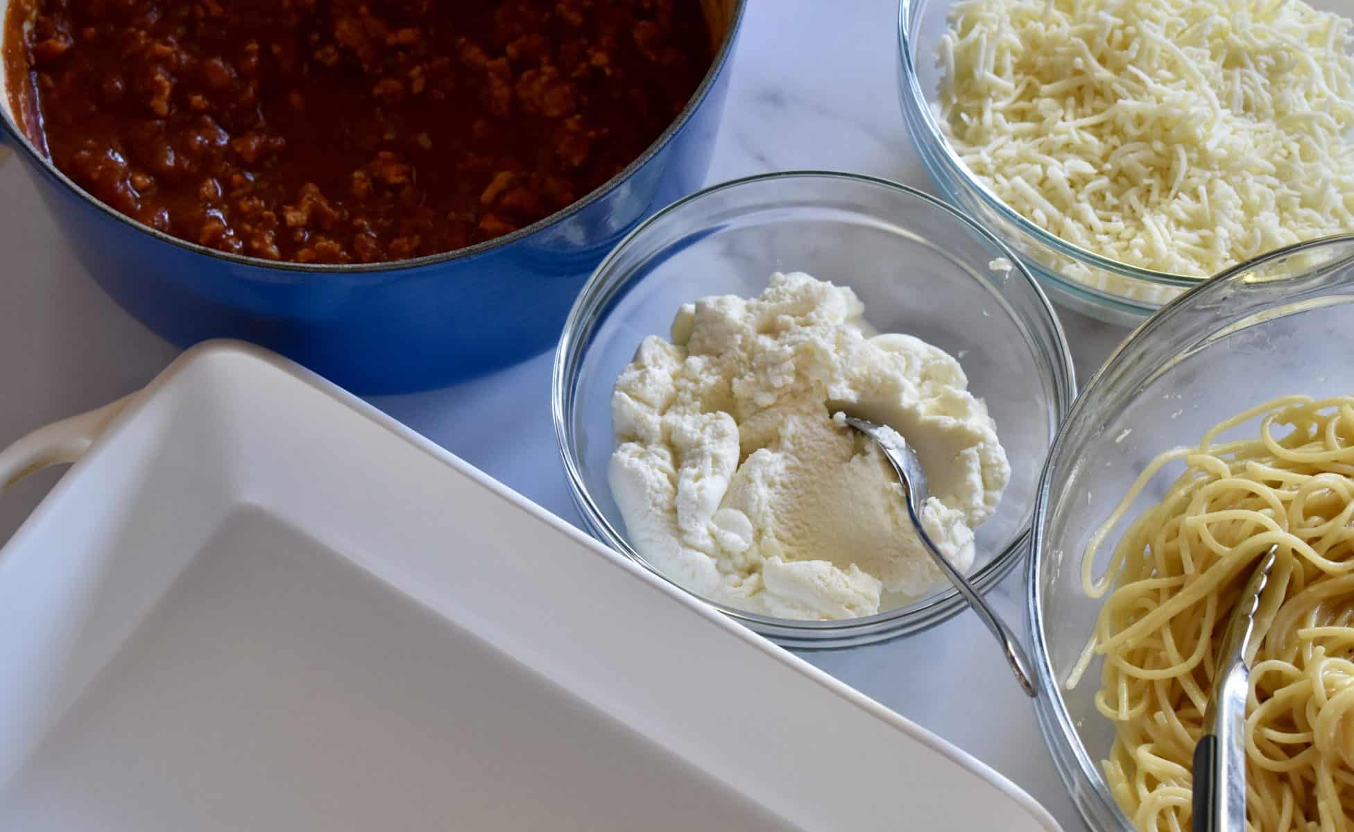 ingredients assembled to prepare the casserole. 